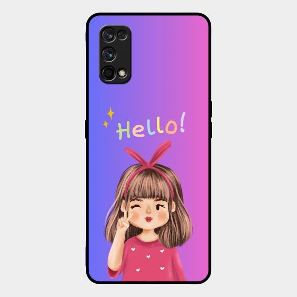 Cute Girl Hello Glass Case For Realme 7 Pro