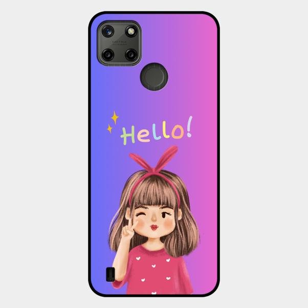 Cute Girl Hello Glass Case For Realme C25Y