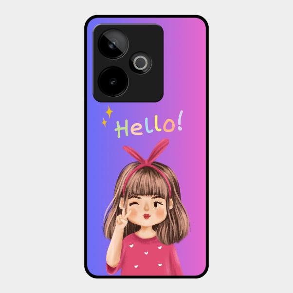 Cute Girl Hello Glass Case For Realme Gt 7T 5G