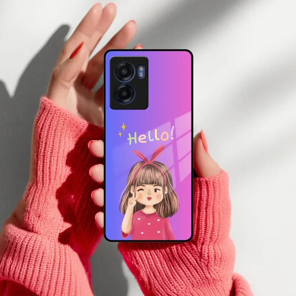 Cute Girl Hello Glass Case For Realme/Narzo - ShopOnCliQ