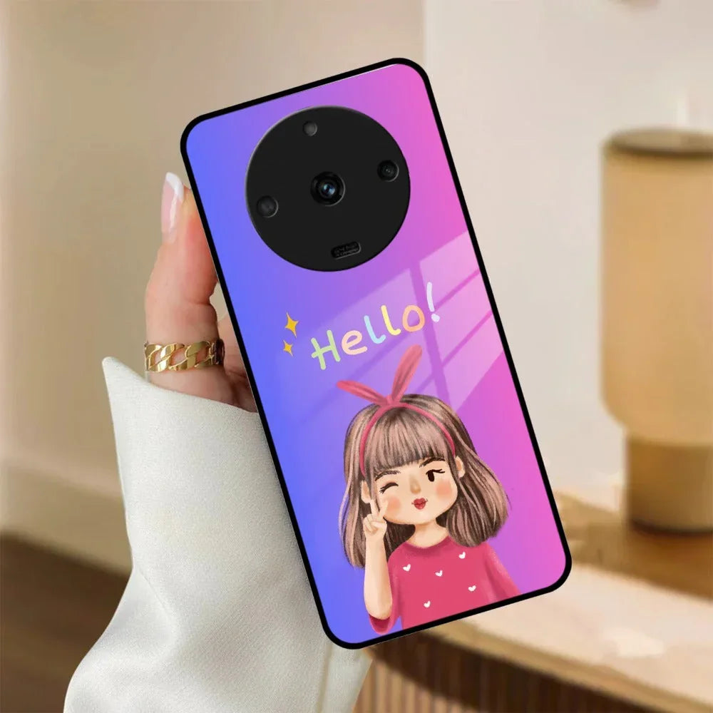 Cute Girl Hello Glass Case For Realme/Narzo - ShopOnCliQ