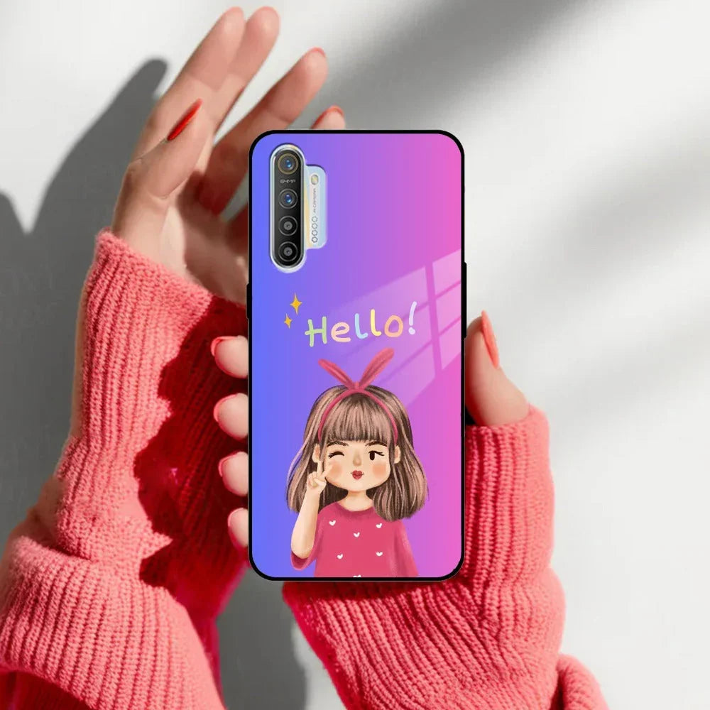 Cute Girl Hello Glass Case For Realme/Narzo - ShopOnCliQ