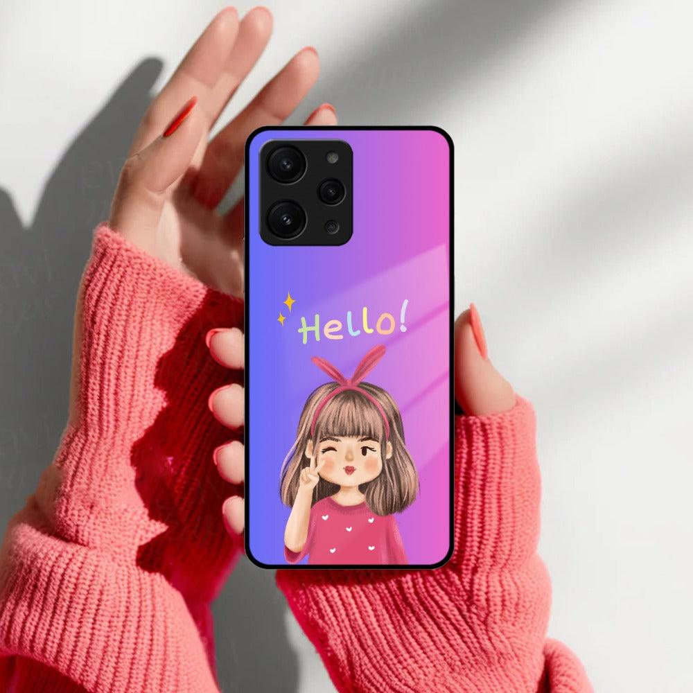 Cute Girl Hello Glass Case For Redmi/Xiaomi