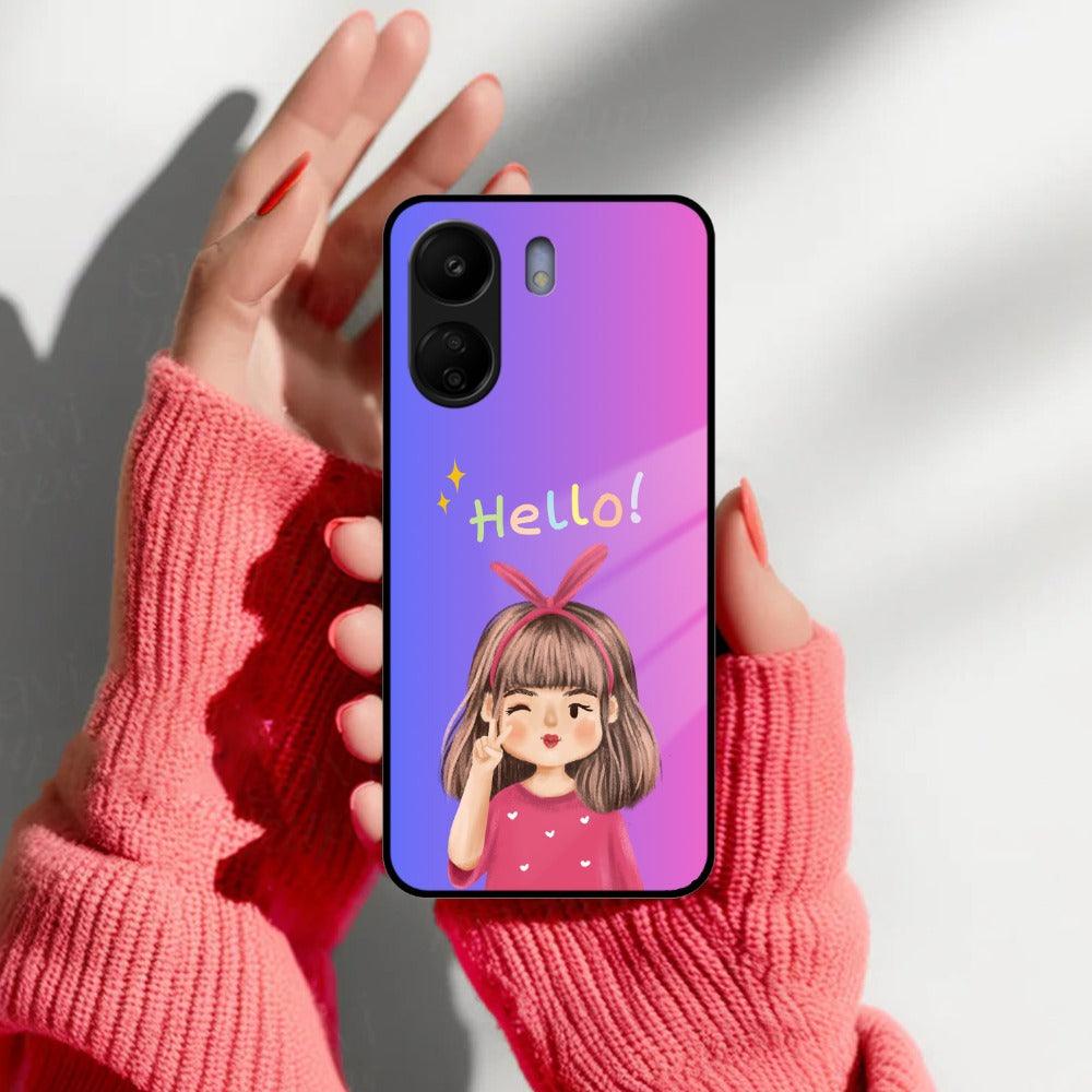 Cute Girl Hello Glass Case For Redmi/Xiaomi