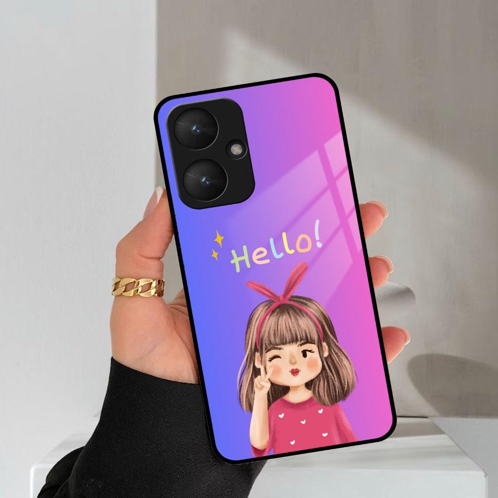 Cute Girl Hello Glass Case For Redmi/Xiaomi