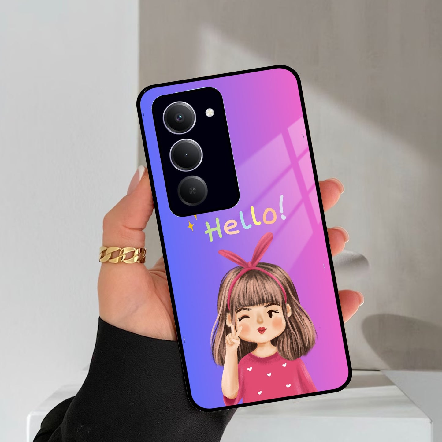 Cute Girl Hello Glass Case For Redmi/Xiaomi