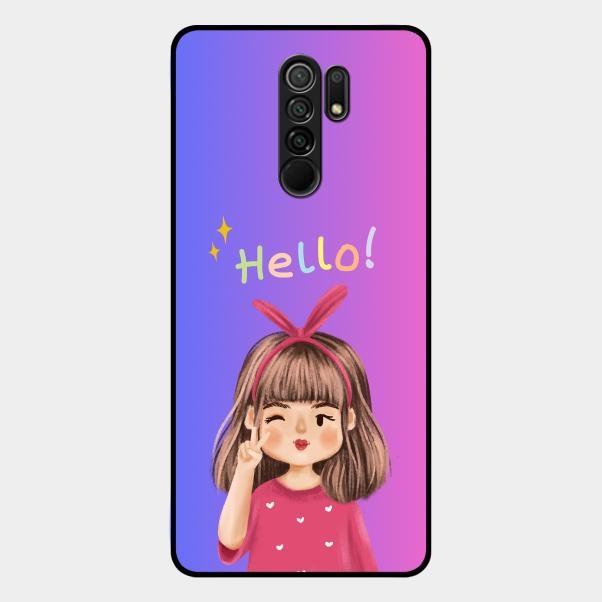 Cute Girl Hello Glass Case For Redmi 9 Prime