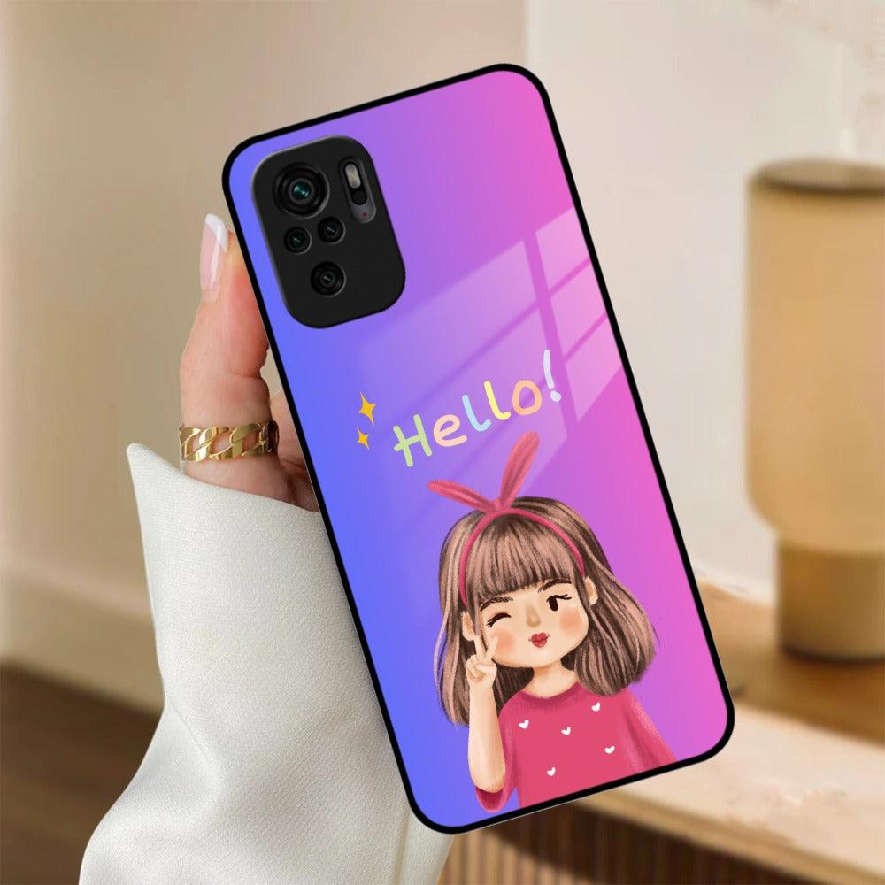 Cute Girl Hello Glass Case For Redmi/Xiaomi