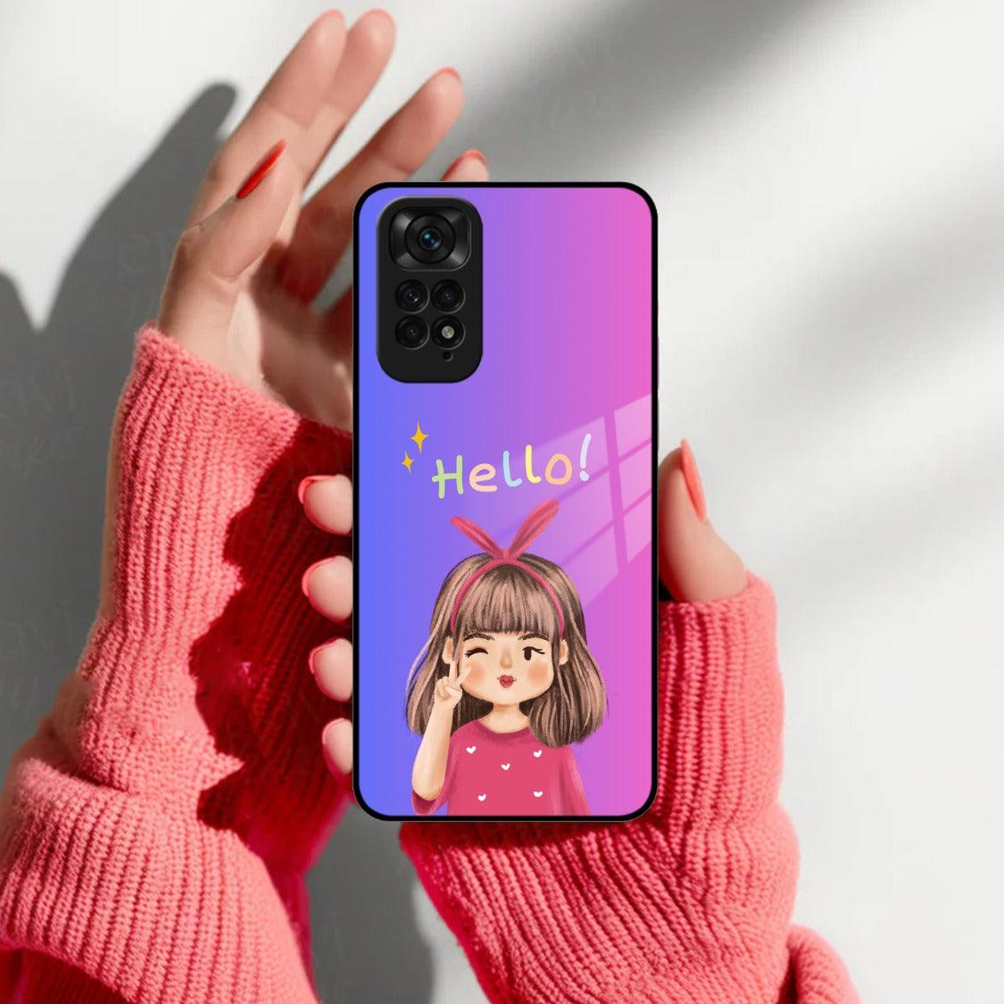 Cute Girl Hello Glass Case For Redmi/Xiaomi