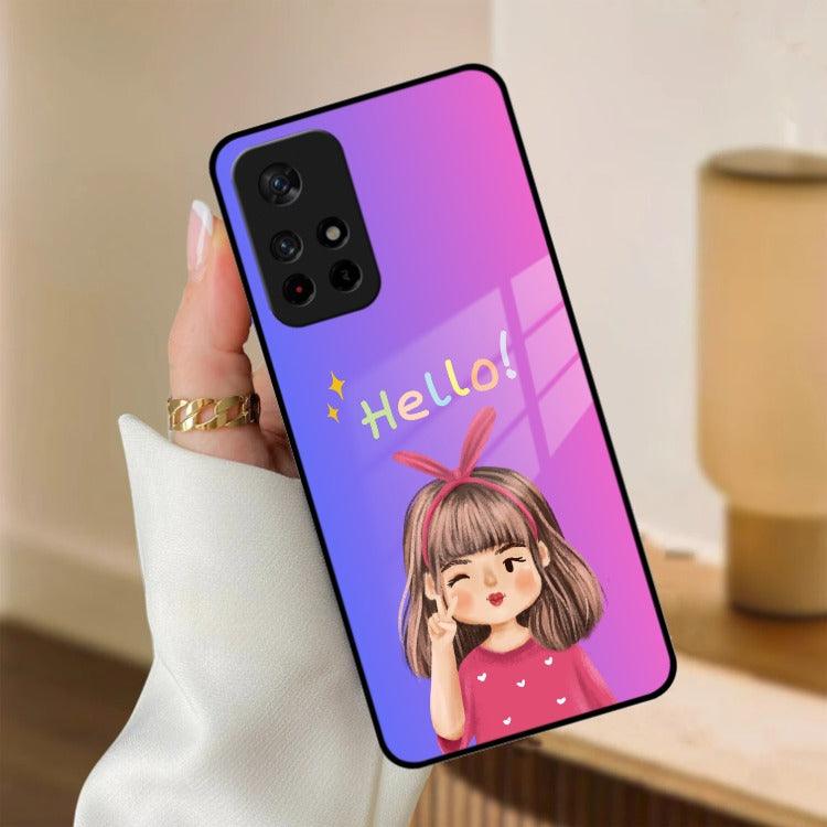 Cute Girl Hello Glass Case For Redmi/Xiaomi