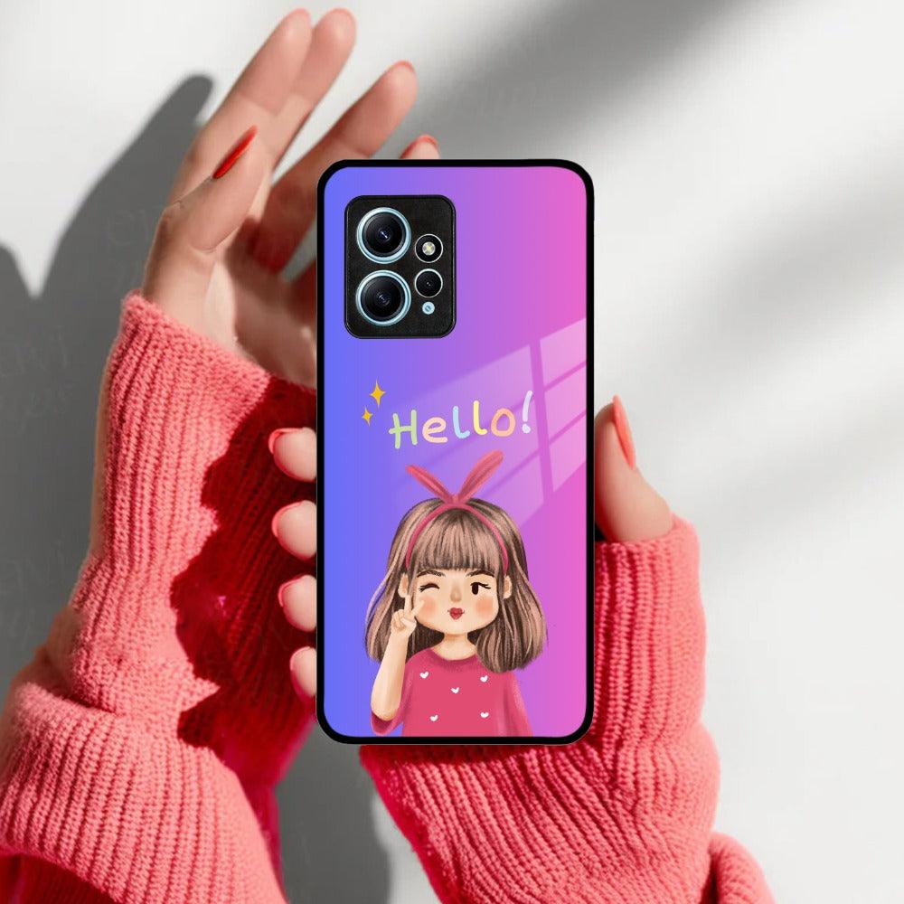 Cute Girl Hello Glass Case For Redmi/Xiaomi