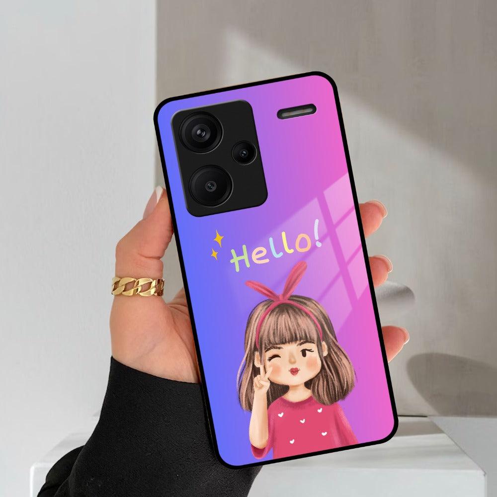 Cute Girl Hello Glass Case For Redmi/Xiaomi