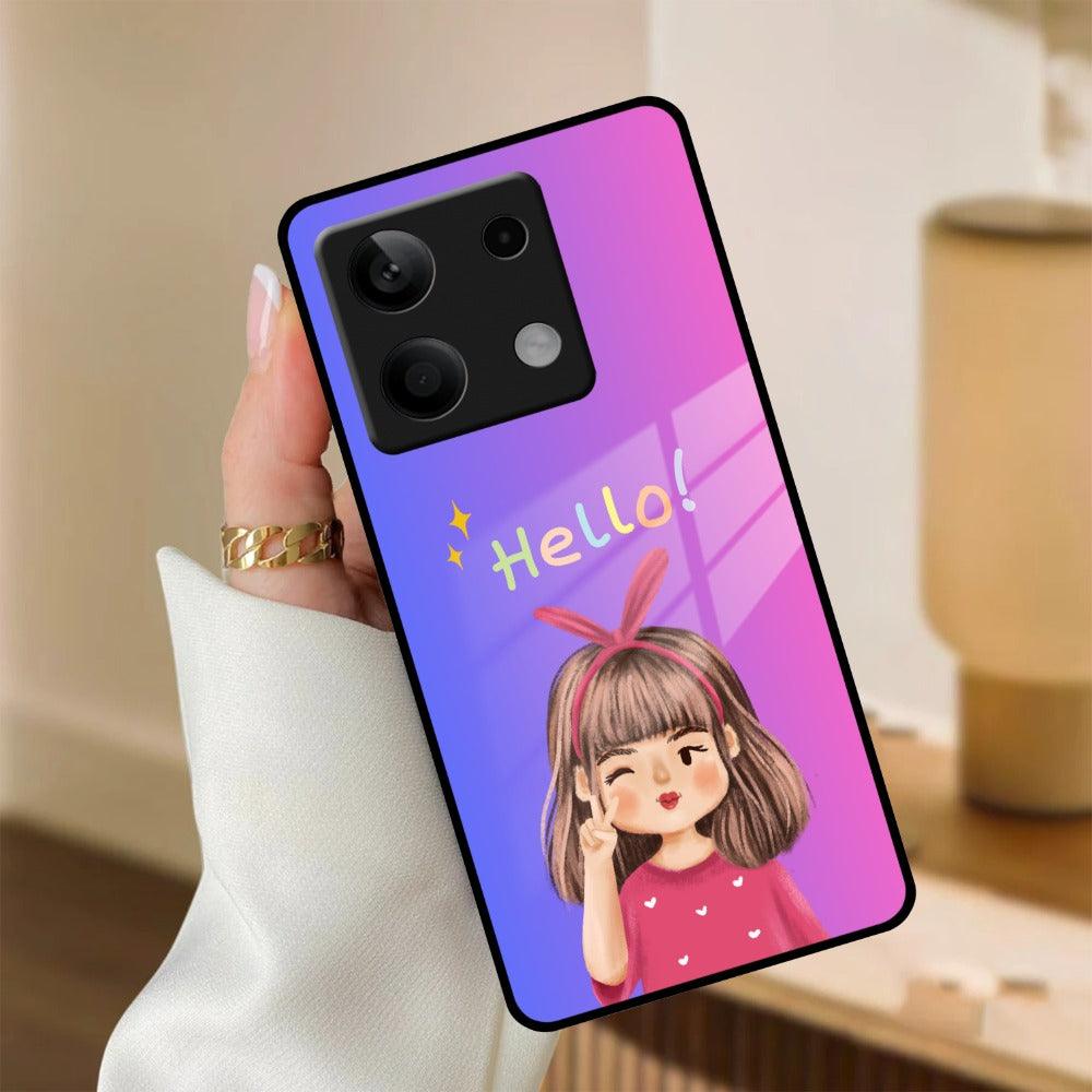 Cute Girl Hello Glass Case For Redmi/Xiaomi