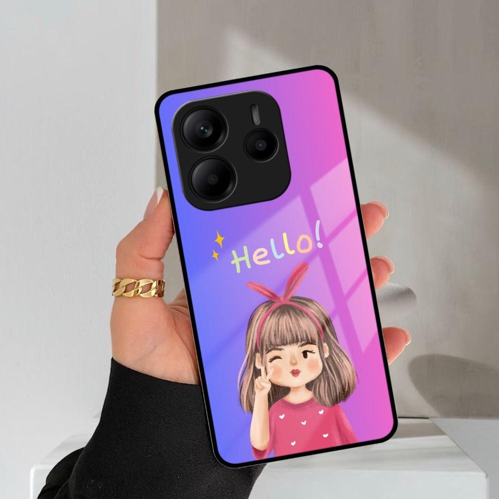 Cute Girl Hello Glass Case For Redmi/Xiaomi