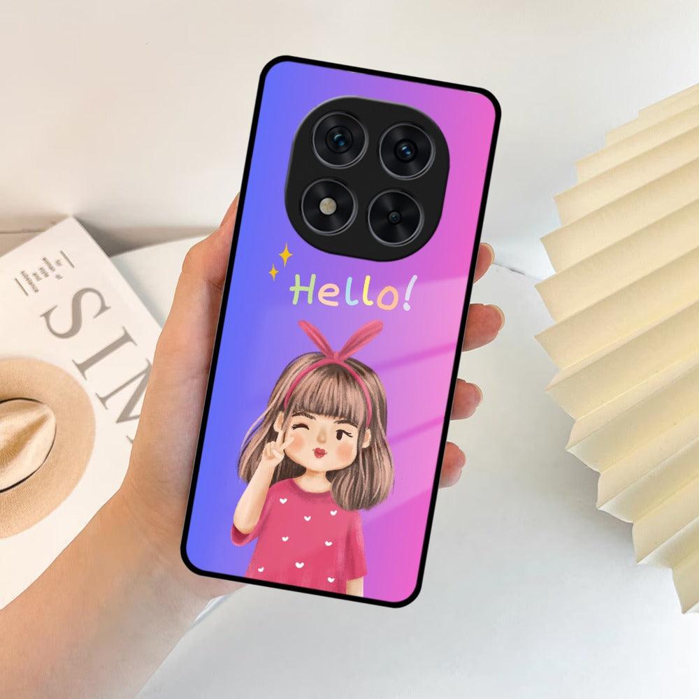 Cute Girl Hello Glass Case For Redmi/Xiaomi