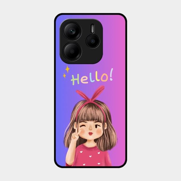 Cute Girl Hello Glass Case For Redmi Note 14 Se 5G