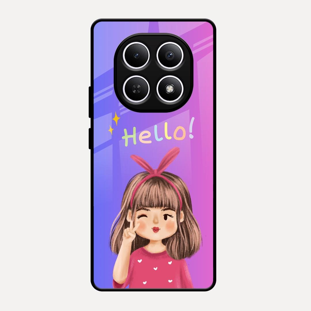 Cute Girl Hello Glass Case For Redmi Note 15 5G
