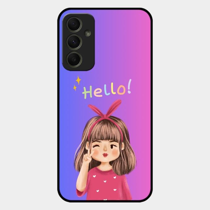 Cute Girl Hello Glass Case For Samsung Galaxy A34 5G