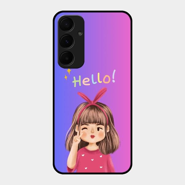 Cute Girl Hello Glass Case For Samsung Galaxy A35 5G