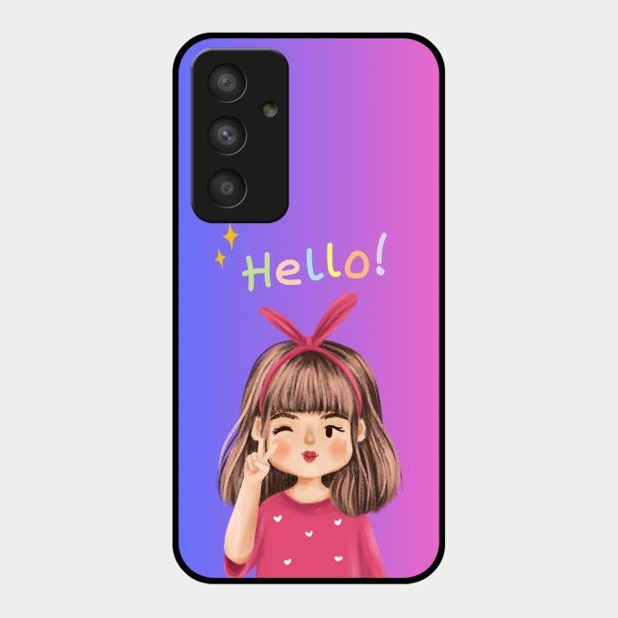 Cute Girl Hello Glass Case For Samsung Galaxy A54 5G