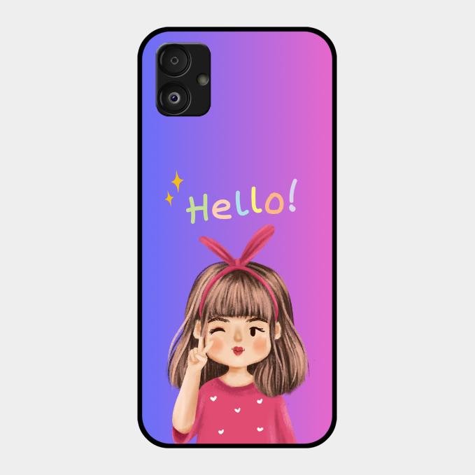 Cute Girl Hello Glass Case For Samsung Galaxy F14 5G