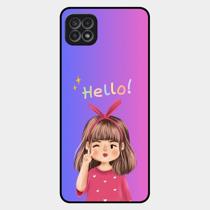Cute Girl Hello Glass Case For Samsung Galaxy F42 5G