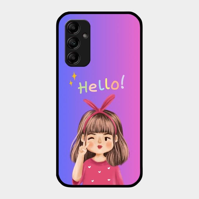 Cute Girl Hello Glass Case For Samsung Galaxy M14 5G