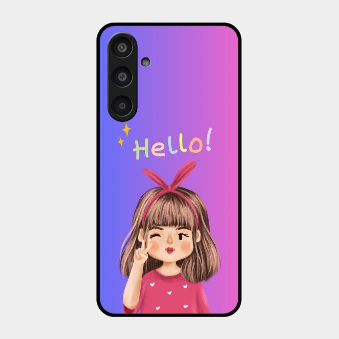 Cute Girl Hello Glass Case For Samsung Galaxy M35 5G