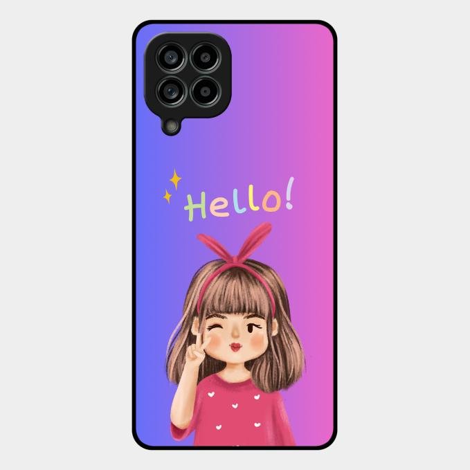 Cute Girl Hello Glass Case For Samsung Galaxy M53 5G