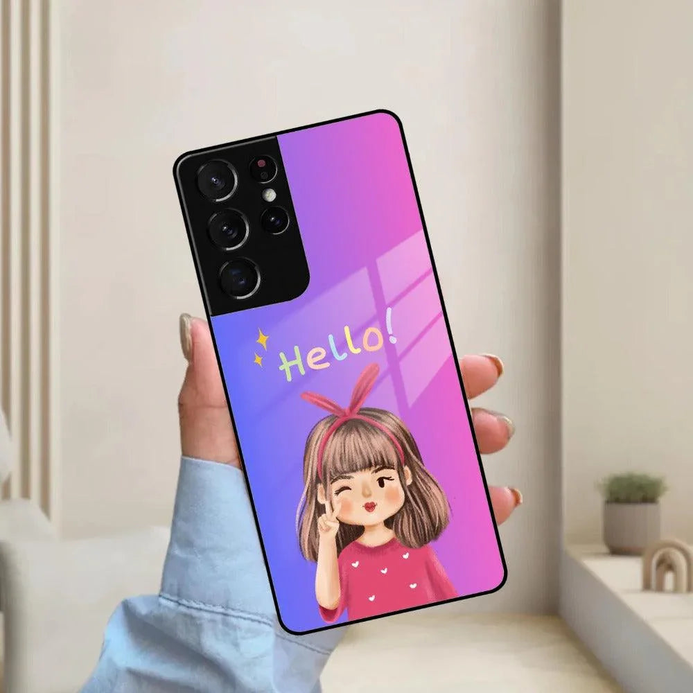 Cute Girl Hello Glass Case For Samsung - ShopOnCliQ