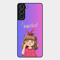 Cute Girl Hello Glass Case For Samsung Galaxy S21