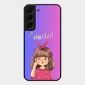 Cute Girl Hello Glass Case For Samsung Galaxy S22 Plus 5G