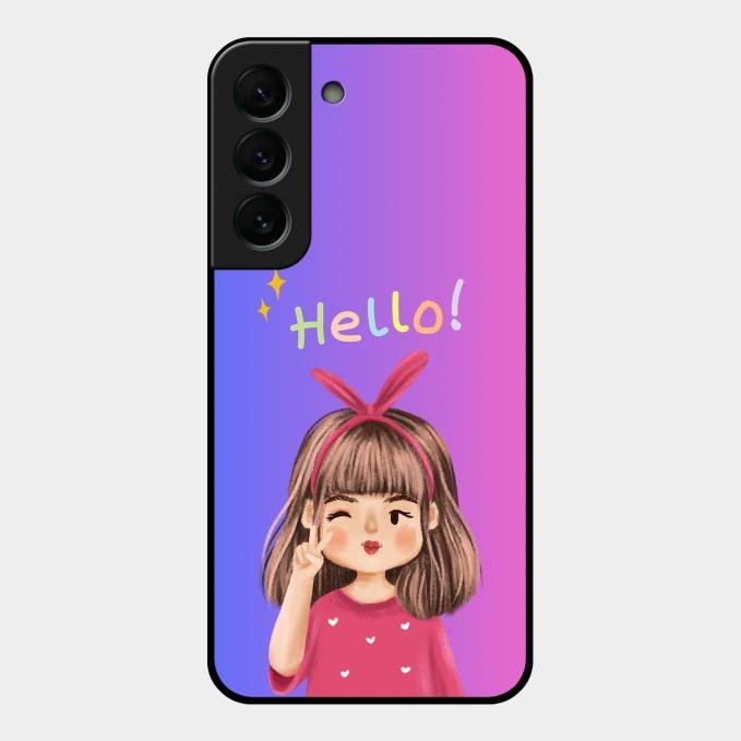 Cute Girl Hello Glass Case For Samsung Galaxy S22 Plus 5G