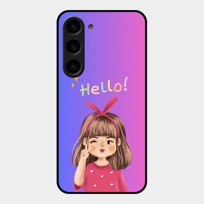 Cute Girl Hello Glass Case For Samsung Galaxy S23 5G