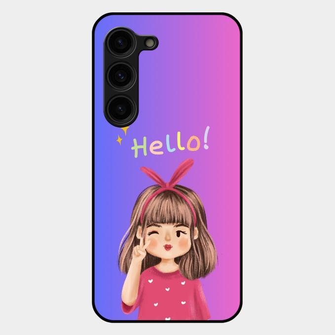 Cute Girl Hello Glass Case For Samsung Galaxy S23 Plus 5G