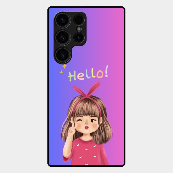 Cute Girl Hello Glass Case For Samsung Galaxy S23 Ultra 5G