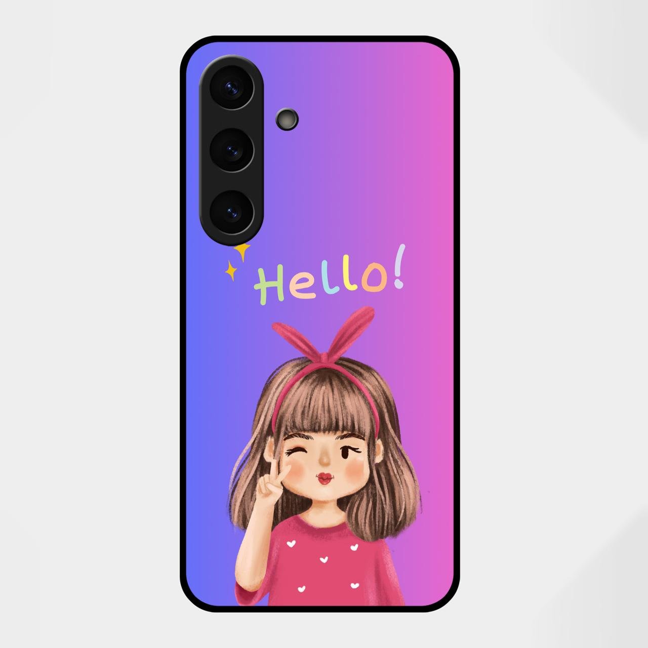Cute Girl Hello Glass Case For Samsung Galaxy S25 FE 5G