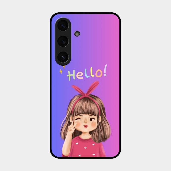 Cute Girl Hello Glass Case For Samsung Galaxy S25 Plus 5G