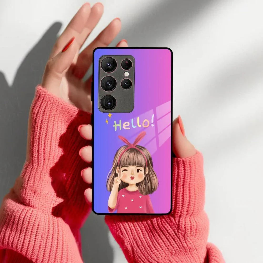 Cute Girl Hello Glass Case For Samsung - ShopOnCliQ