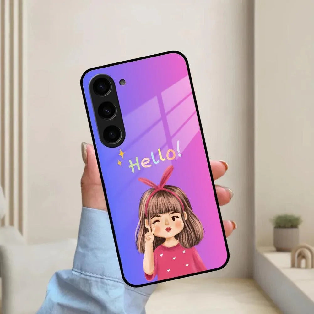 Cute Girl Hello Glass Case For Samsung - ShopOnCliQ