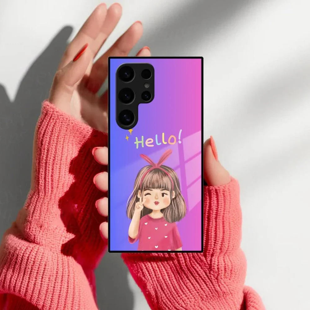 Cute Girl Hello Glass Case For Samsung - ShopOnCliQ