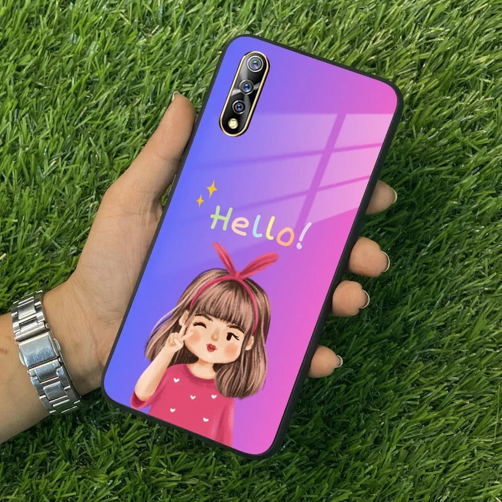 Cute Girl Hello Glass Case For Vivo - ShopOnCliQ