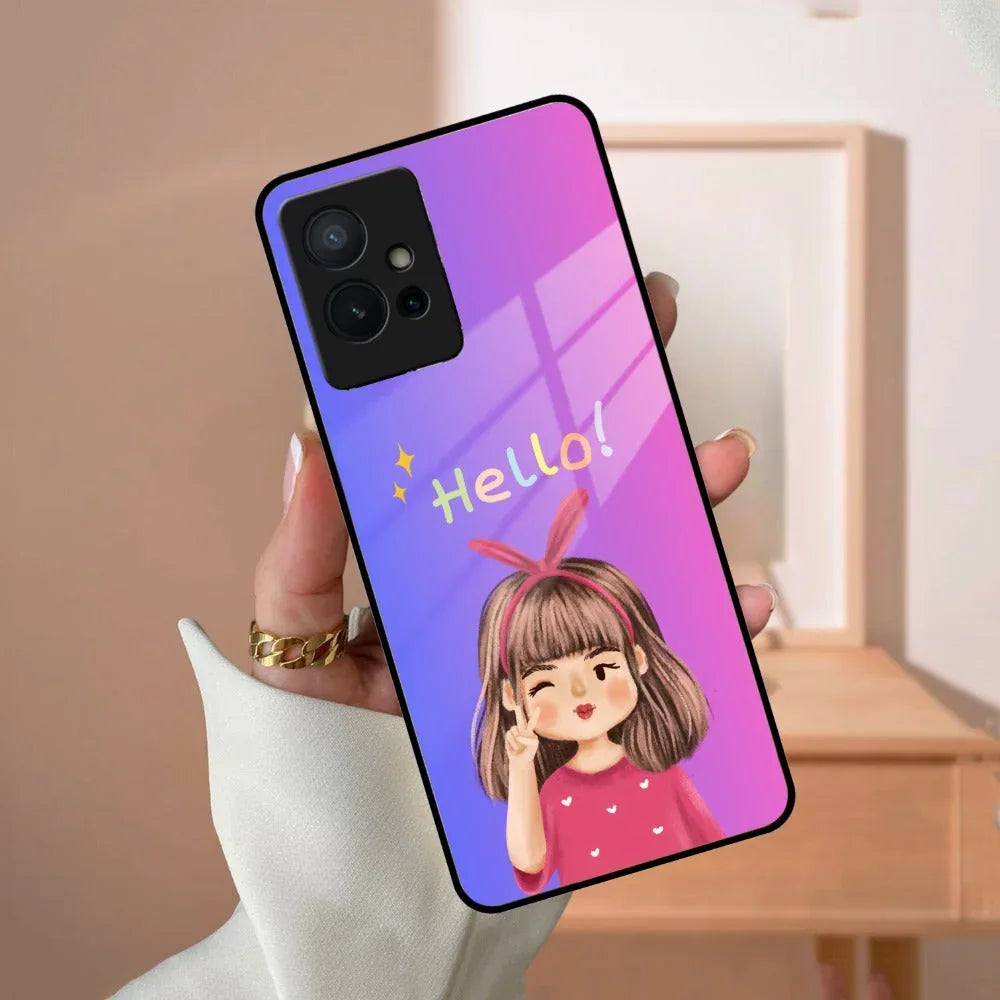 Cute Girl Hello Glass Case For Vivo - ShopOnCliQ