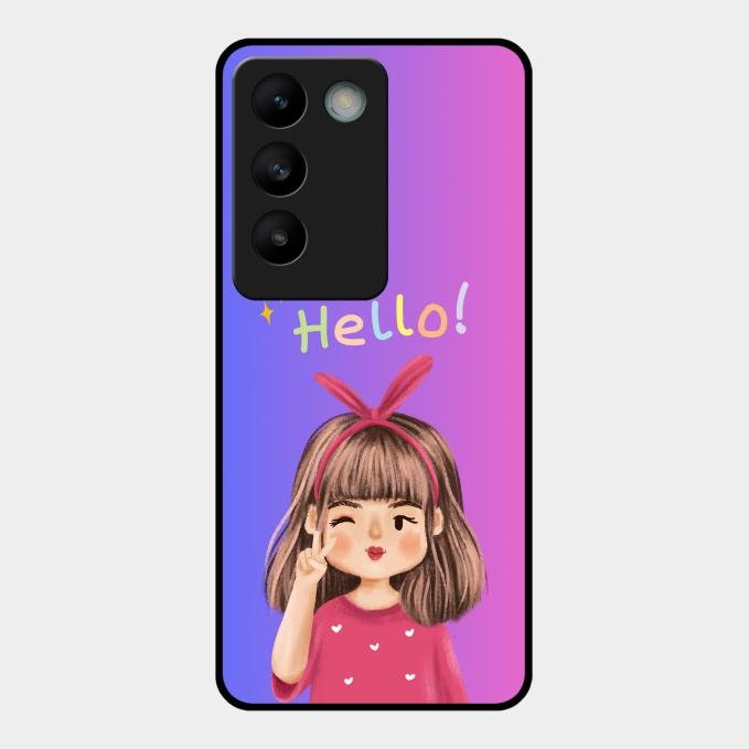 Cute Girl Hello Glass Case For Vivo T3 5G