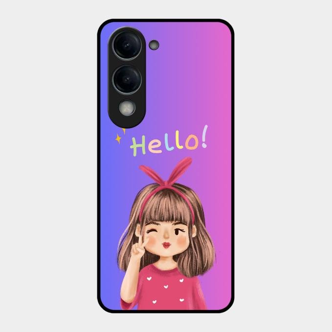 Cute Girl Hello Glass Case For Vivo T4 Lite 5G