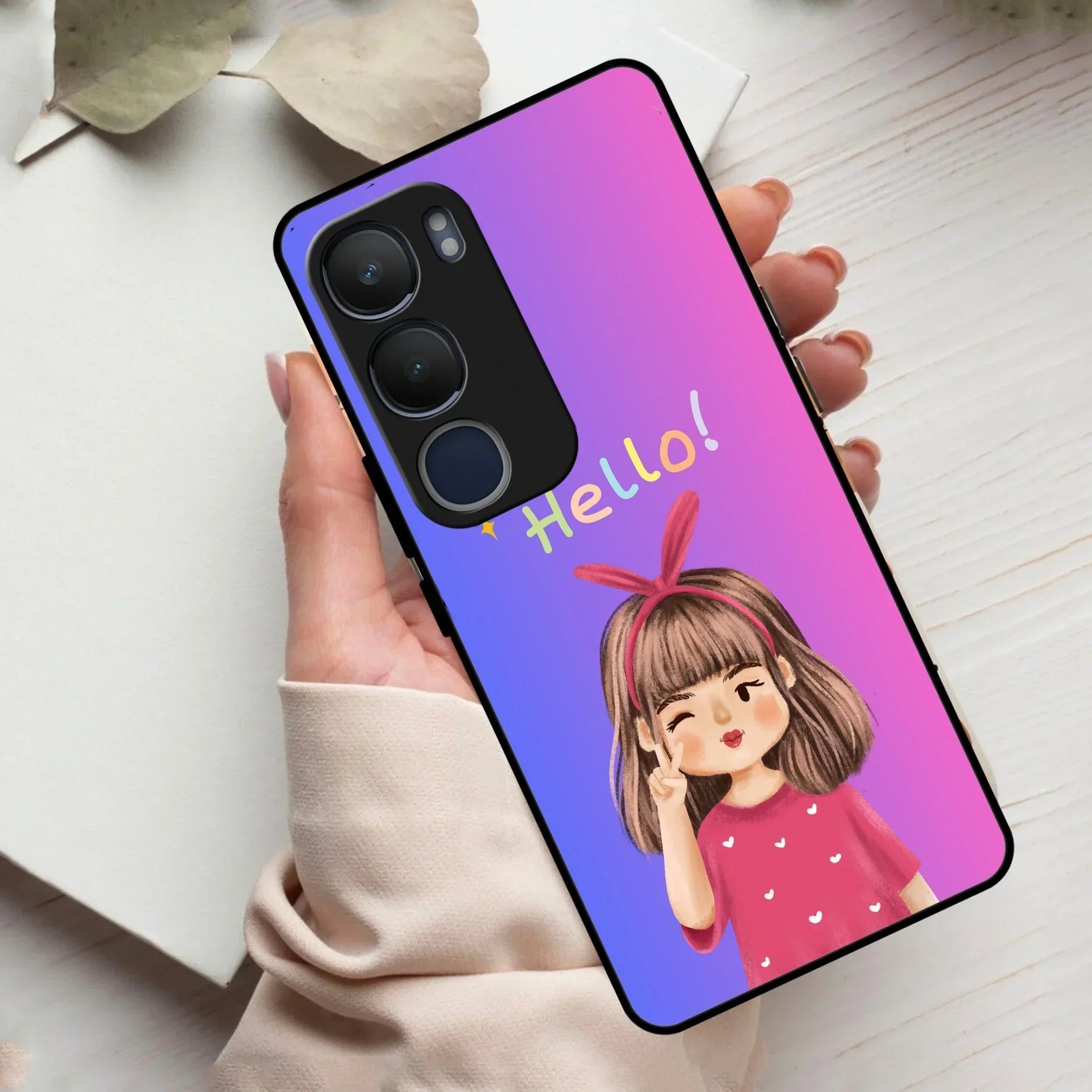 Cute Girl Hello Glass Case For Vivo - ShopOnCliQ