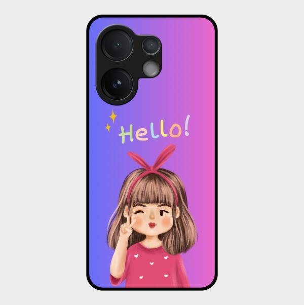 Cute Girl Hello Glass Case For Vivo T4 Pro 5G