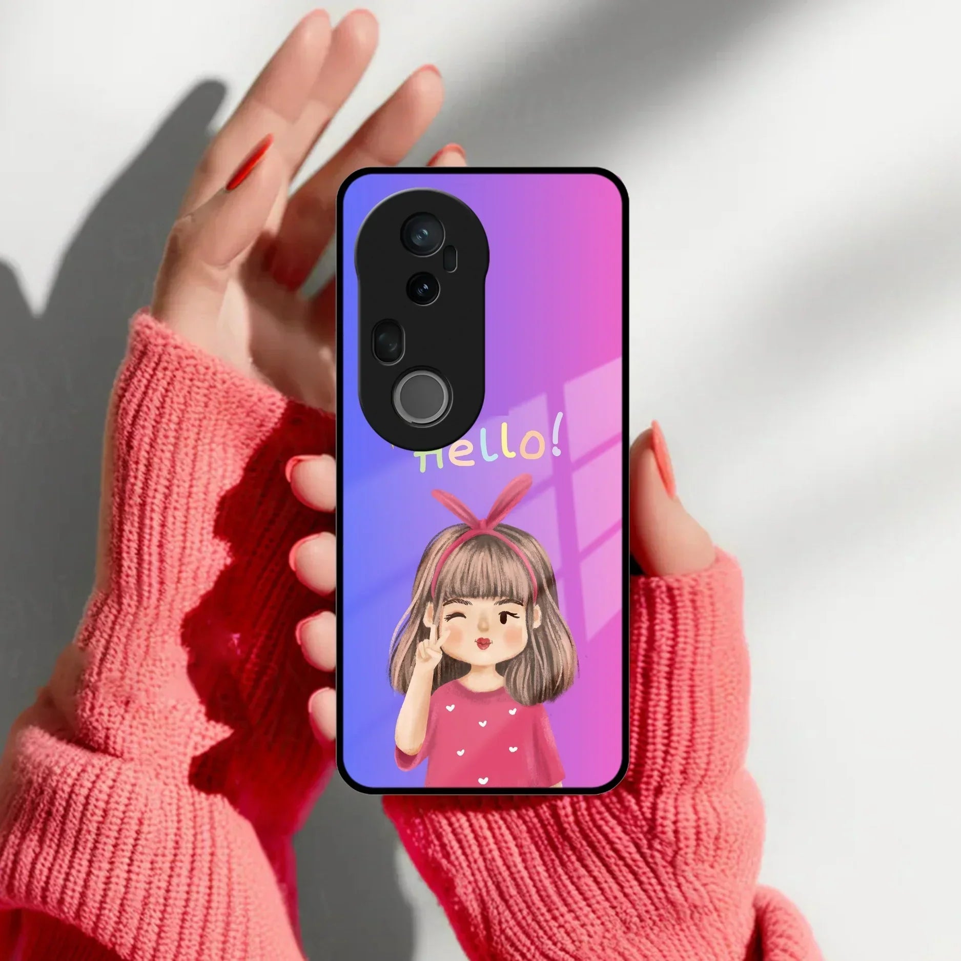Cute Girl Hello Glass Case For Vivo - ShopOnCliQ