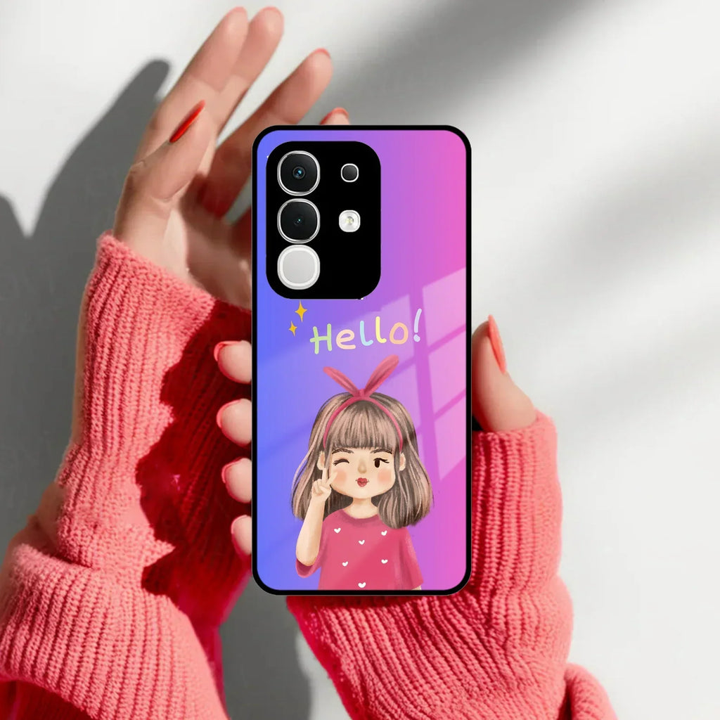 Cute Girl Hello Glass Case For Vivo - ShopOnCliQ