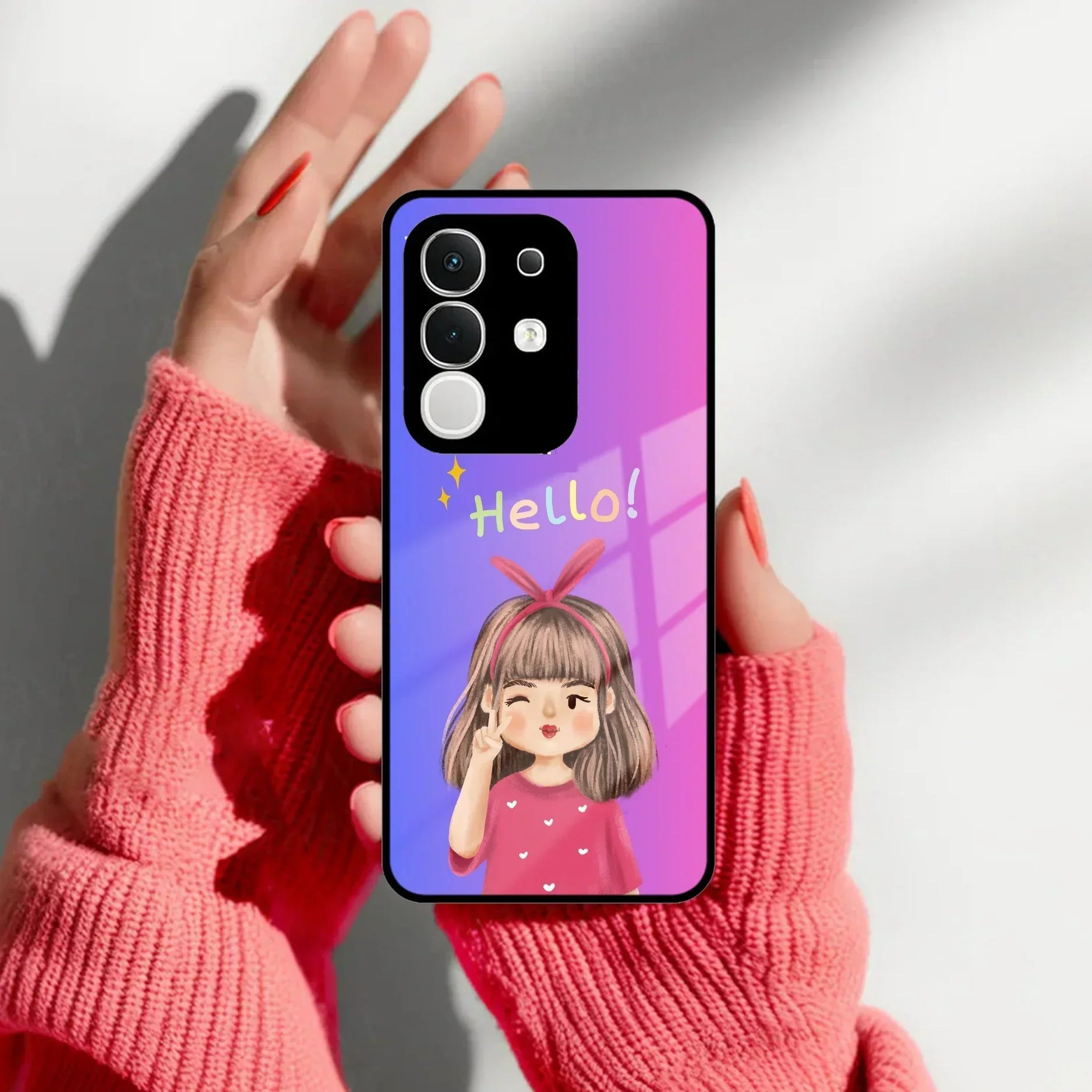 Cute Girl Hello Glass Case For Vivo - ShopOnCliQ